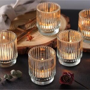 8pcs Clear Glass Votive Candle Holders Ribbed Vintage Style Wedding Party Table